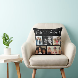 "Besties Forever Fem Photos Collage Kudde