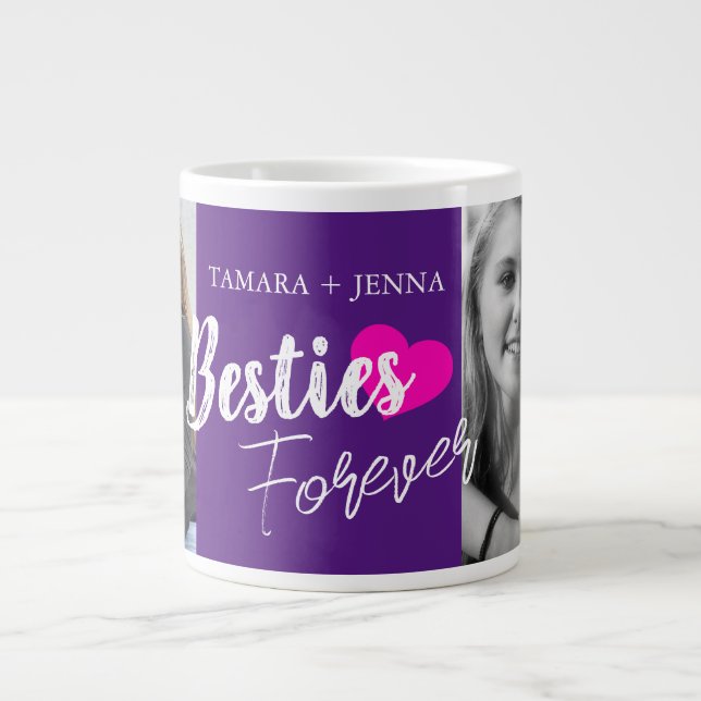 Besties Forever-hjärta, två foton, anpassningsbar Jumbo Mugg (Framsidan)