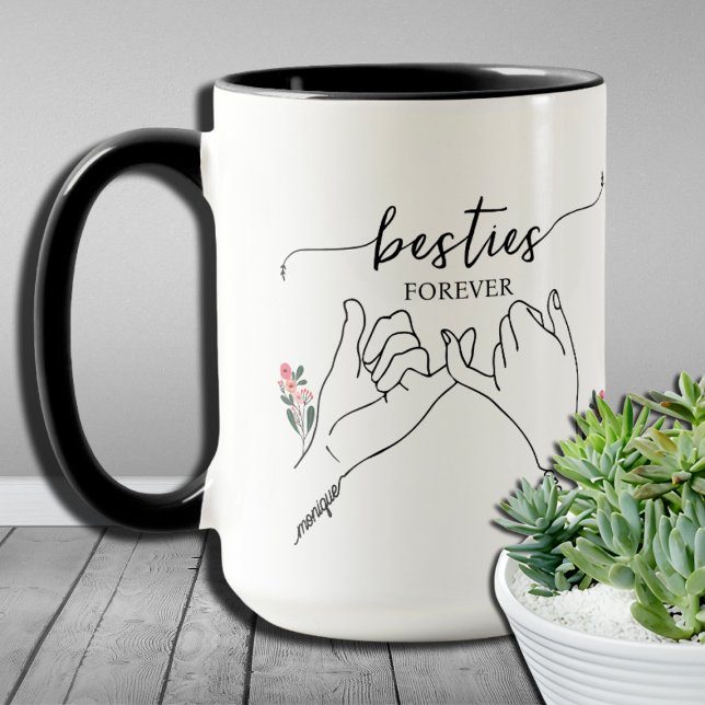 Besties Forever Pinky Promise Flower Anpassningsba Mugg (Skapare uppladdad)