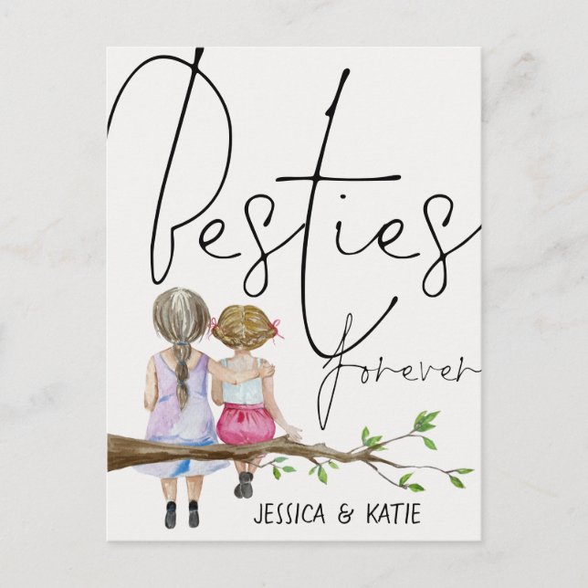 Besties Forever Vänends Namn Girls-skript Postcar Vykort (Framsida)