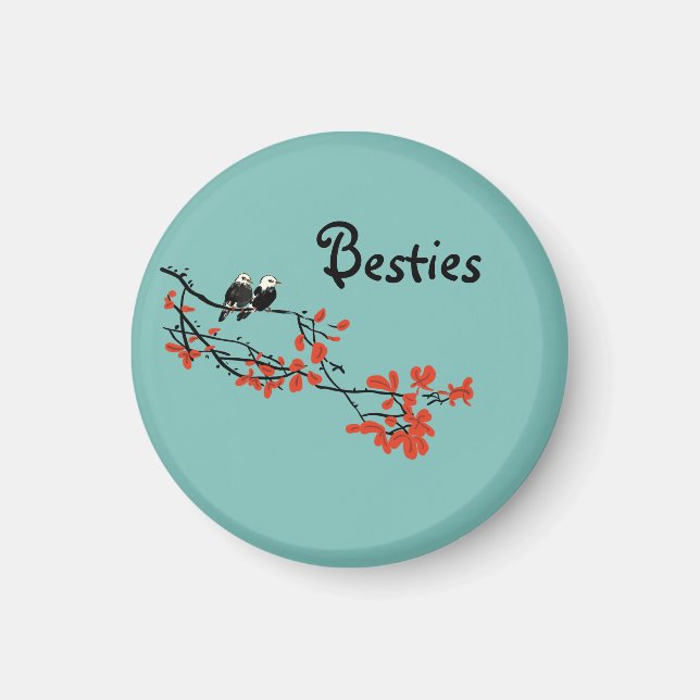 Besties Gift Two Birds på Träd Gren Magnet (Framsidan)
