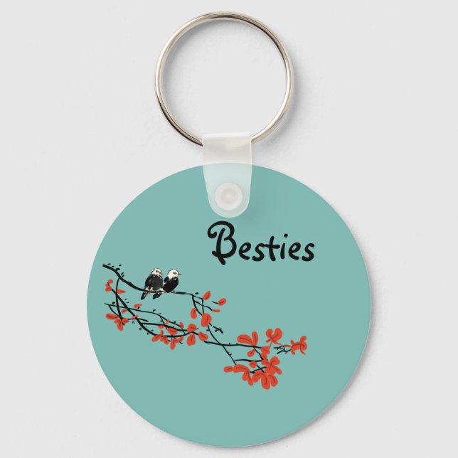 Besties Gift Two Birds Red Löv Keychain Nyckelring (Framsida)