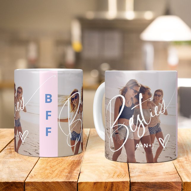 Besties i Trendigets skript | Två foton med hjärta Kaffemugg (A stylish and trendy mug with photos for your bestie)