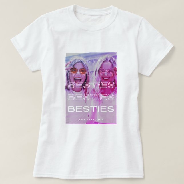 Besties | Modern text och färgstark fotoeffekt T Shirt (Design framsida)