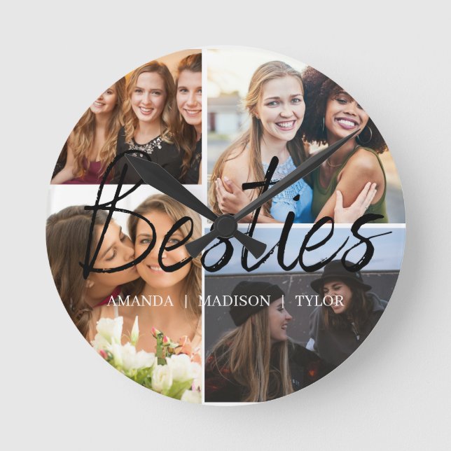 Besties | Namn foto för Best Friends Personlig Rund Klocka (Framsida)