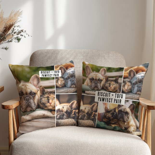 Besties Pet Friend Hund Cat Mamma BFF 7 fotokollag Kudde (Besties Pet Friend Dog Cat Mom BFF 7 photo collage Throw Pillow)