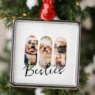 Besties Pet Simple Modern Play Three Photo Julgransprydnad Metall