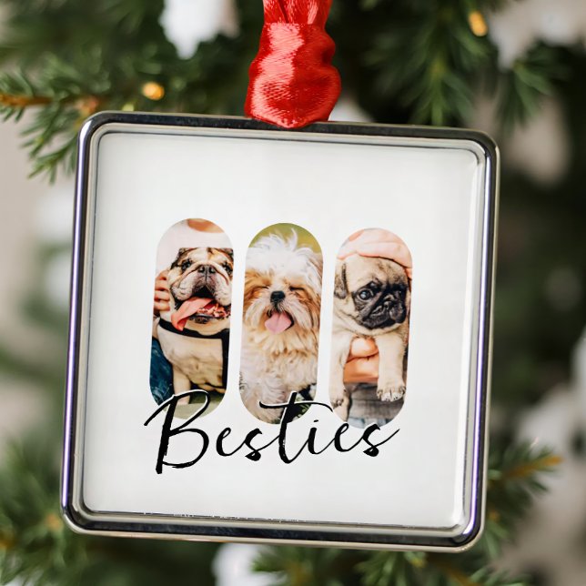 Besties Pet Simple Modern Play Three Photo Julgransprydnad Metall (Skapare uppladdad)