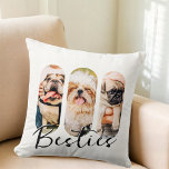 Besties Pet Simple Modern Play Three Photo Kudde<br><div class="desc">Denna enkla och moderna design består av modern,  enkel,  lekfull skripttypografi. Lägg till husdjursfoton från anpassningsbarna av din husdjurskatt,  hund eller fåglar.</div>