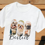 Besties Pet Simple Modern Play Three Photo T Shirt<br><div class="desc">Denna enkla och moderna design består av modern,  enkel,  lekfull skripttypografi. Lägg till husdjursfoton från anpassningsbarna av din husdjurskatt,  hund eller fåglar.</div>