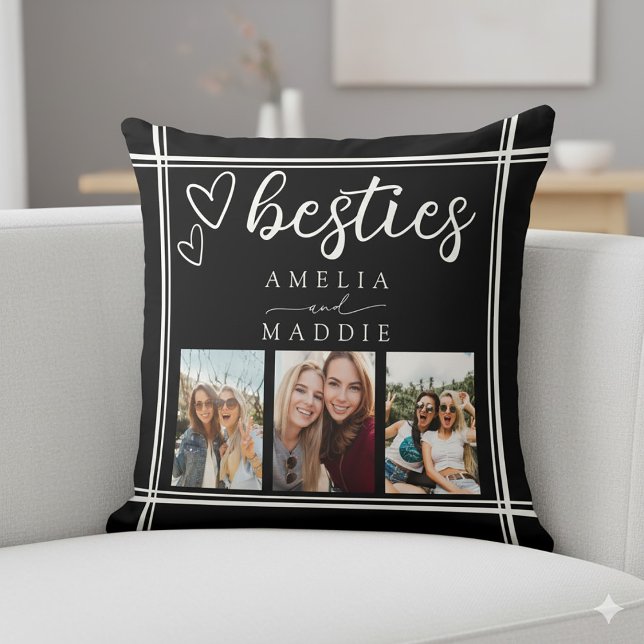 Besties Photo Collage Black and White Kudde (Besties Photo Collage Black and White Throw Pillow)