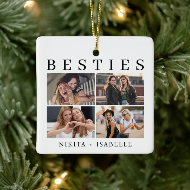 Besties Photo Collage Friendship Keepsake Gift Julgransprydnad Keramik (Träd)