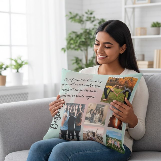 Besties Photo Collage Quote Personalised Cushion Kudde (Skapare uppladdad)