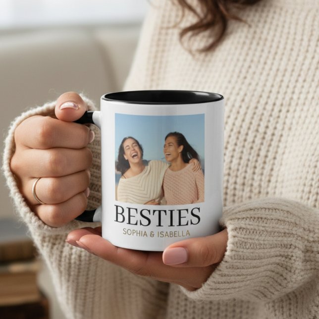 Besties Photo Mug | Personalized Best Friends Gift Mugg (Besties Photo Mug | Personalized Best Friends Gift | Custom BFF Two-Tone Coffee Mug)