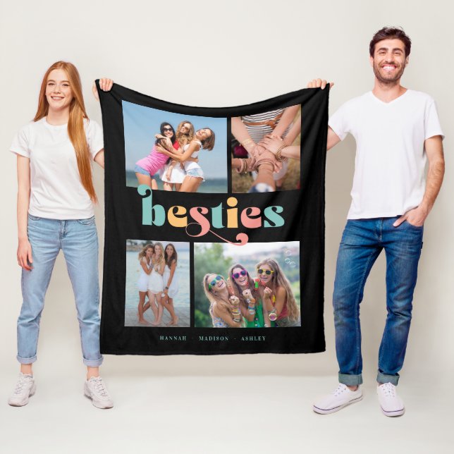 Besties Retro 4 Photo Best Friends Fleece Blanket (På plats)