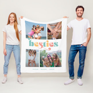 Besties Retro 4 Photo Best Friends Fleecefilt