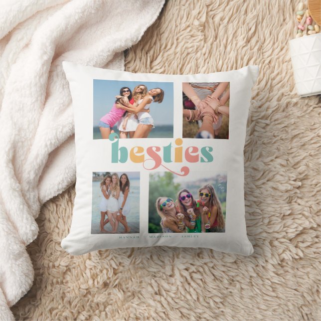Besties Retro 4 Photo Best Friends Kudde (Filt)