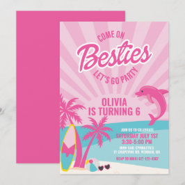 Besties rosa malibu strandfödelseår inbjudningar