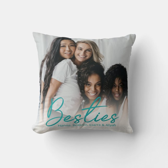 Besties Teal Script Anpassningsbar Photo Dekorativ Kudde (Framsida)