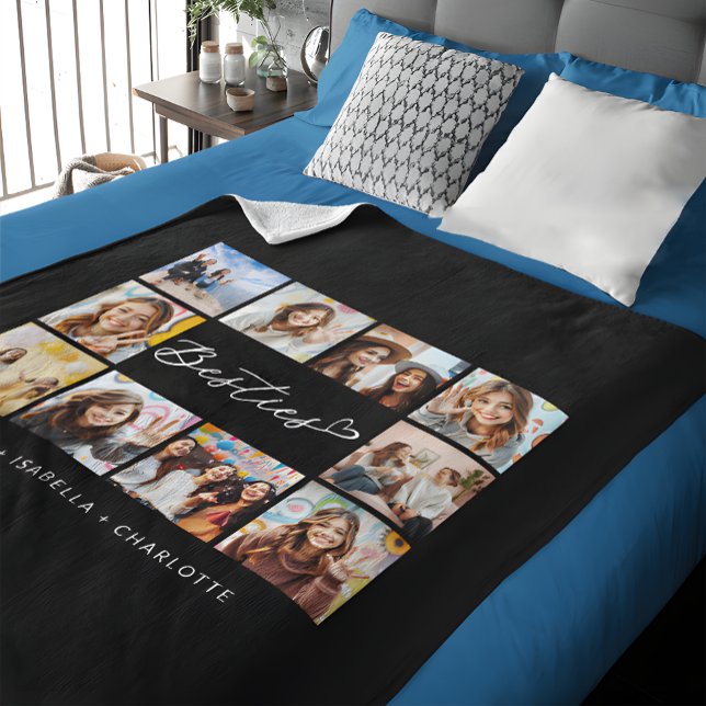 Besties Ten Photo collage Modern BBF Sleek Black Fleecefilt (Skapare uppladdad)