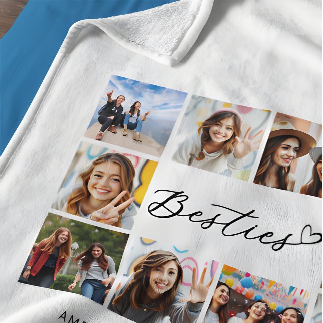 Besties Ten Photo collage Modern Script BBF Fleecefilt (Skapare uppladdad)