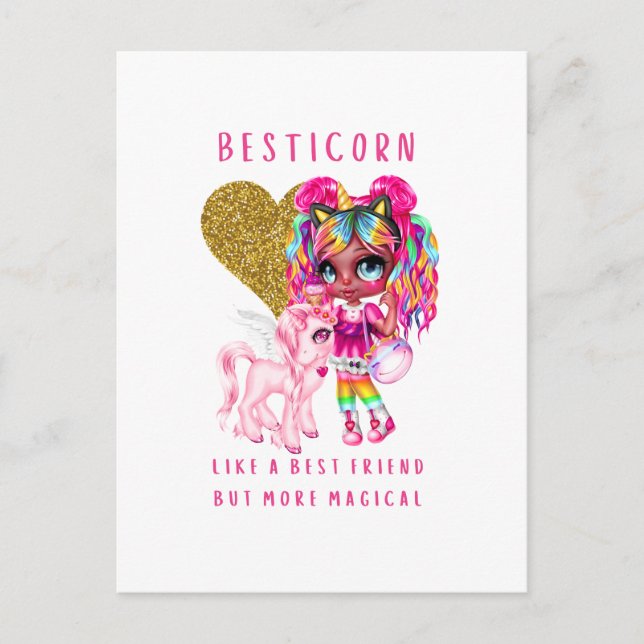 Bestkompis Gift for Girls, Magic Unicorn Rosa Vykort (Framsida)