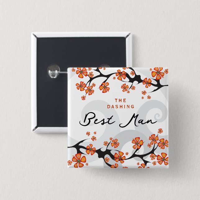 BESTMAN Hibiskusvirvlar Tropisk bröllop Namnskylt Knapp (Framsida & baksida)