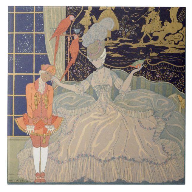 Bestraffa sidan (färglithoen) kakelplatta (Framsidan)