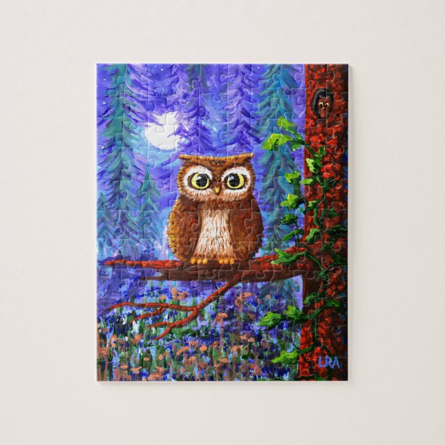 Besynlig Uggla-skog-Måne-kittlig kreationskonst Pussel (Vertikal)