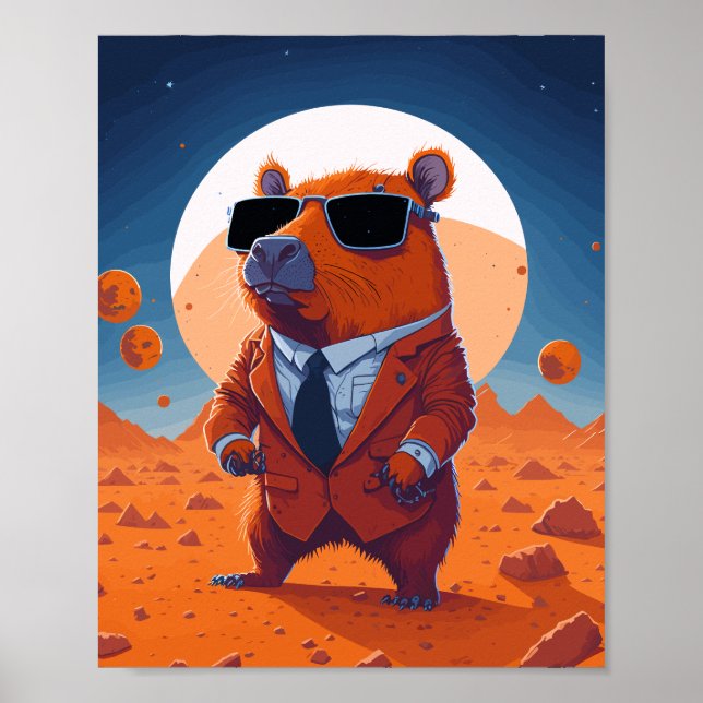 Besynt Capybara med Kostym på Mars Modern Poster (Framsidan)