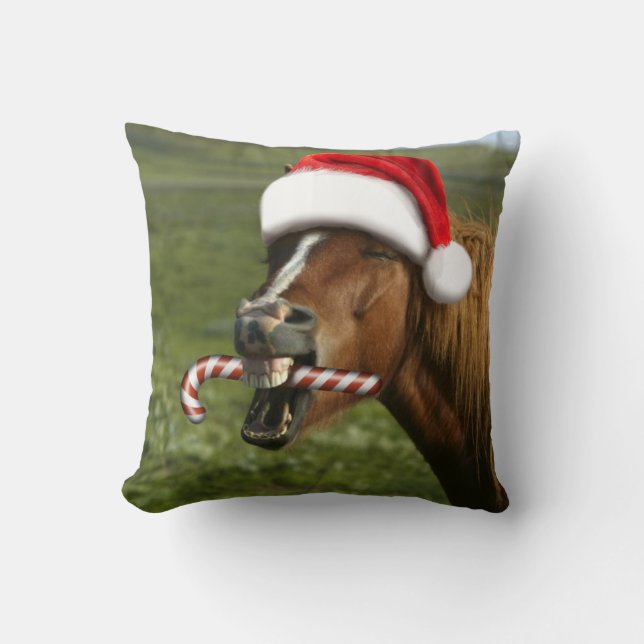 Besynt julhäst med jultomteleende kudde (Framsida)