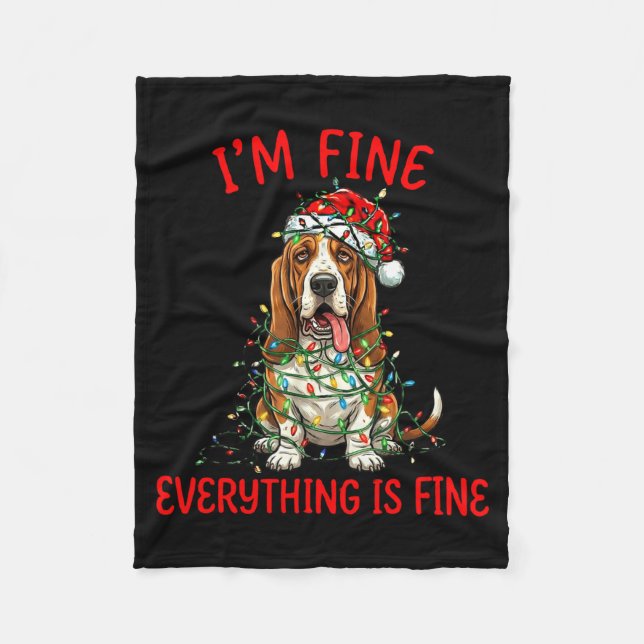 Bet Hound Dog Christmas I'm Fine Everything Is Fin Fleecefilt (Framsidan)