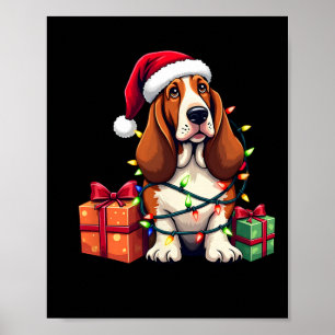 Bet Hound insvälld i julklapp Ljus med tomten H Poster