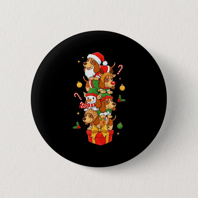 Bet Hound Santa Elf Snowman Christmas Womens Mens  Knapp (Framsida)