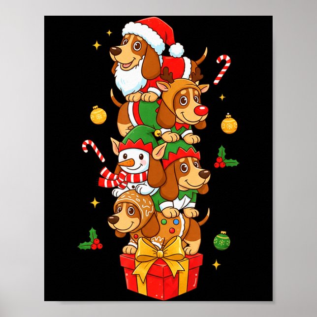 Bet Hound Santa Elf Snowman Christmas Womens Mens  Poster (Framsidan)