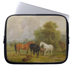 Beta för hästar: Mares och föl i ett fält (olj Laptop Sleeve