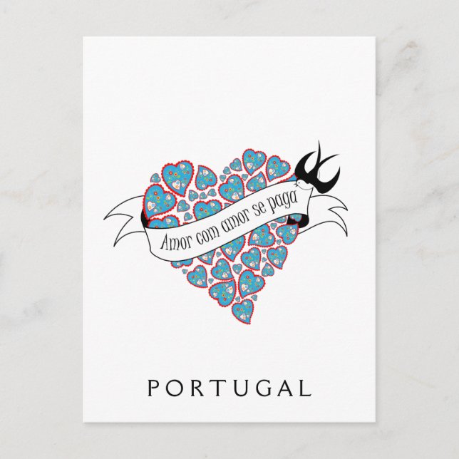 Betala kärlek med kärlek illustrerad portugisisk o vykort (Framsida)