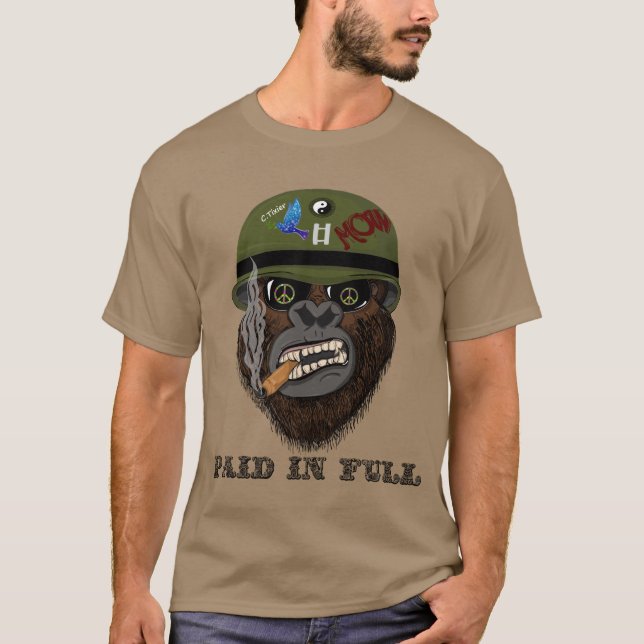 Betalat i Fullt. Lustigt gorilla med cigar och hel T Shirt (Framsida)