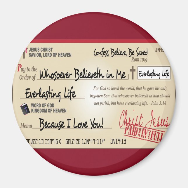 Betalat i Fullt Sparad av Jesus Check Christian Magnet (Framsidan)