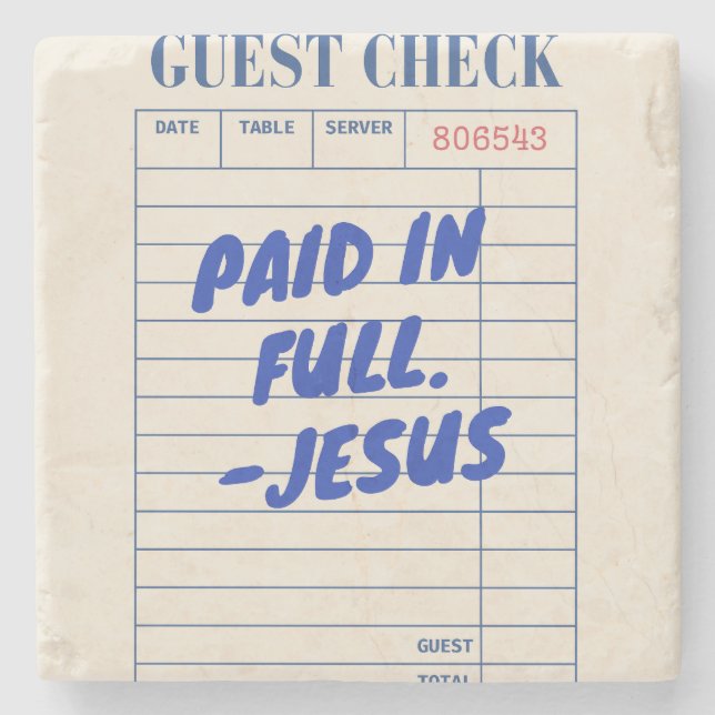 'Betald i sin helhet. - Jesus' Restaurang Kvitto B Stenunderlägg (Framsidan)
