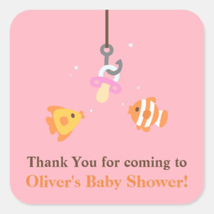 Bete Fiske Baby Shower Rosa Tack Sticker Fyrkantigt Klistermärke