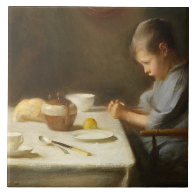 Beteende Grace (Boy Praying vid Bord) Kakelplatta (Framsidan)