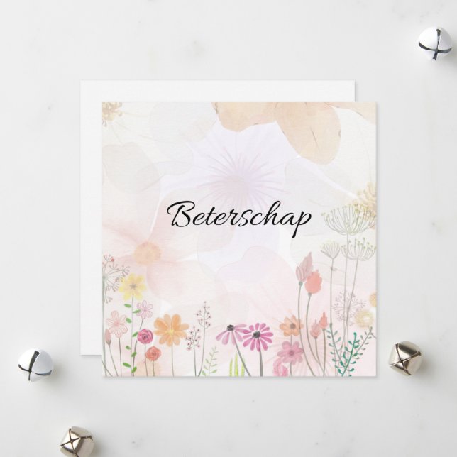 Beterschapskaart met bloemen (vierkant) julkort (Fram/Back In Situ)