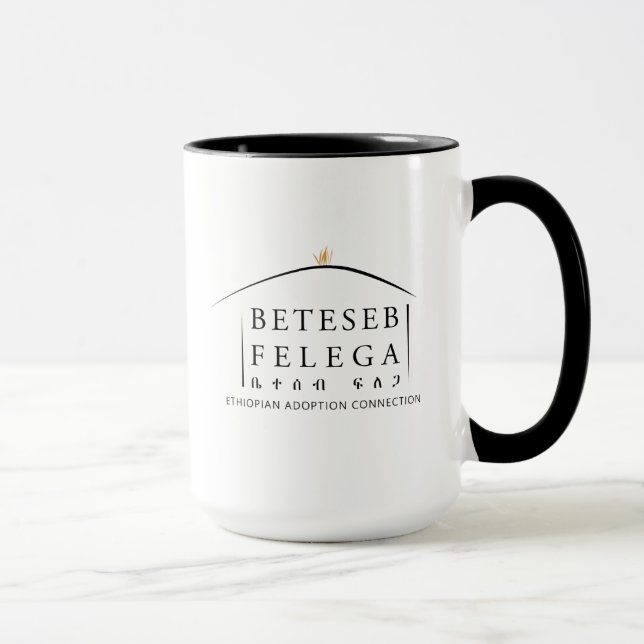 Beteseb Felega Logotyp Mugg, Svartvit 15 oz Mugg (Höger)