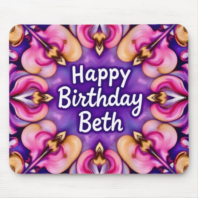 BETH ~ Blommigt Birthday Hälsning ~ Musmatta (Framsidan)