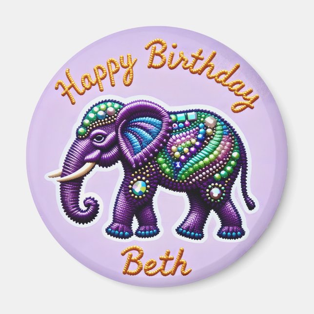 BETH ~ Personlig Lila Elephant Magnet (Framsidan)