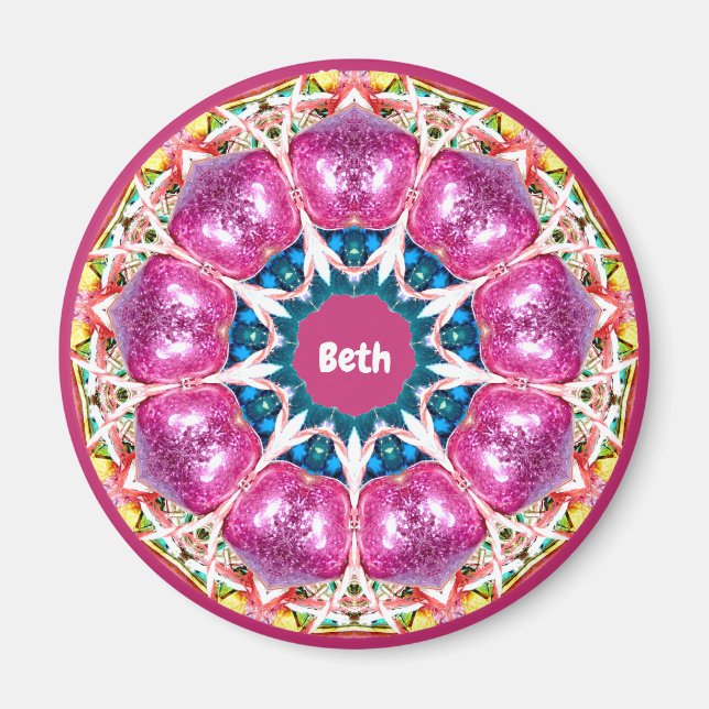 BETH ~ Personlig Rosa 3D Mönster Fractal ~ Magnet (Framsidan)