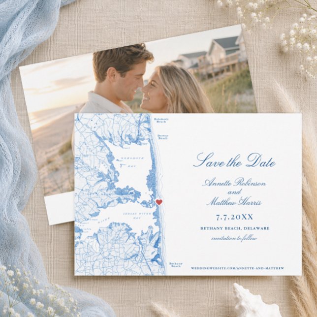 Bethany Beach Big Chill Beach Club Bröllop Spara Datumet (Big Chill Beach Club Save the Date Delaware Coast Map Photo Card by Coastal Map Designs)