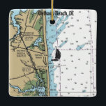 Bethany Beach DE-diagram Julgransprydnad Keramik<br><div class="desc">Bethany Beach Delaware-julprydnad gjord med NOAA:s nautiskt diagram.</div>