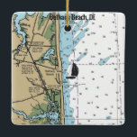 Bethany Beach DE-diagram Julgransprydnad Keramik<br><div class="desc">Bethany Beach Delaware-julprydnad gjord med NOAA:s nautiskt diagram.</div>